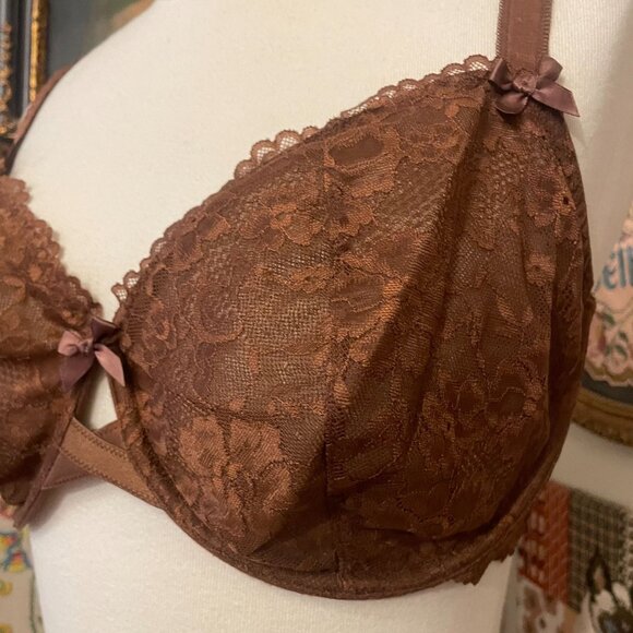 Savage X Fenty Brown Lace Deep Plunge Underwire Bra 38H - Picture 2 of 7